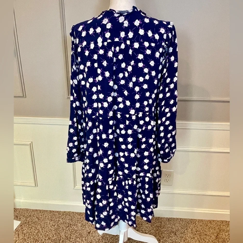 J Crew Re-Imagined Dress Large Dropped Waist Purple Floral Peasant Ruffle Knee